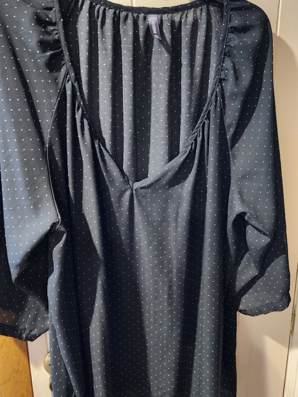 **Massini Black Polka Dot Blouse | Women’s XL | Sheer Lightweight Tunic Top**